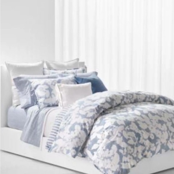 Lauren Ralph Lauren Eva Botanical Duvet Set 3 Pc. Queen Cream/Blue $385 NEW - Picture 1 of 5
